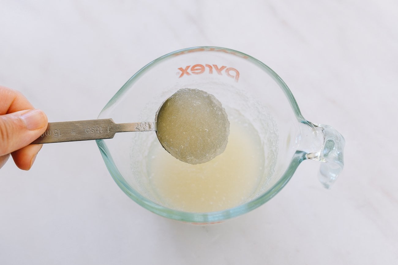 bloomed gelatin in measuring cup