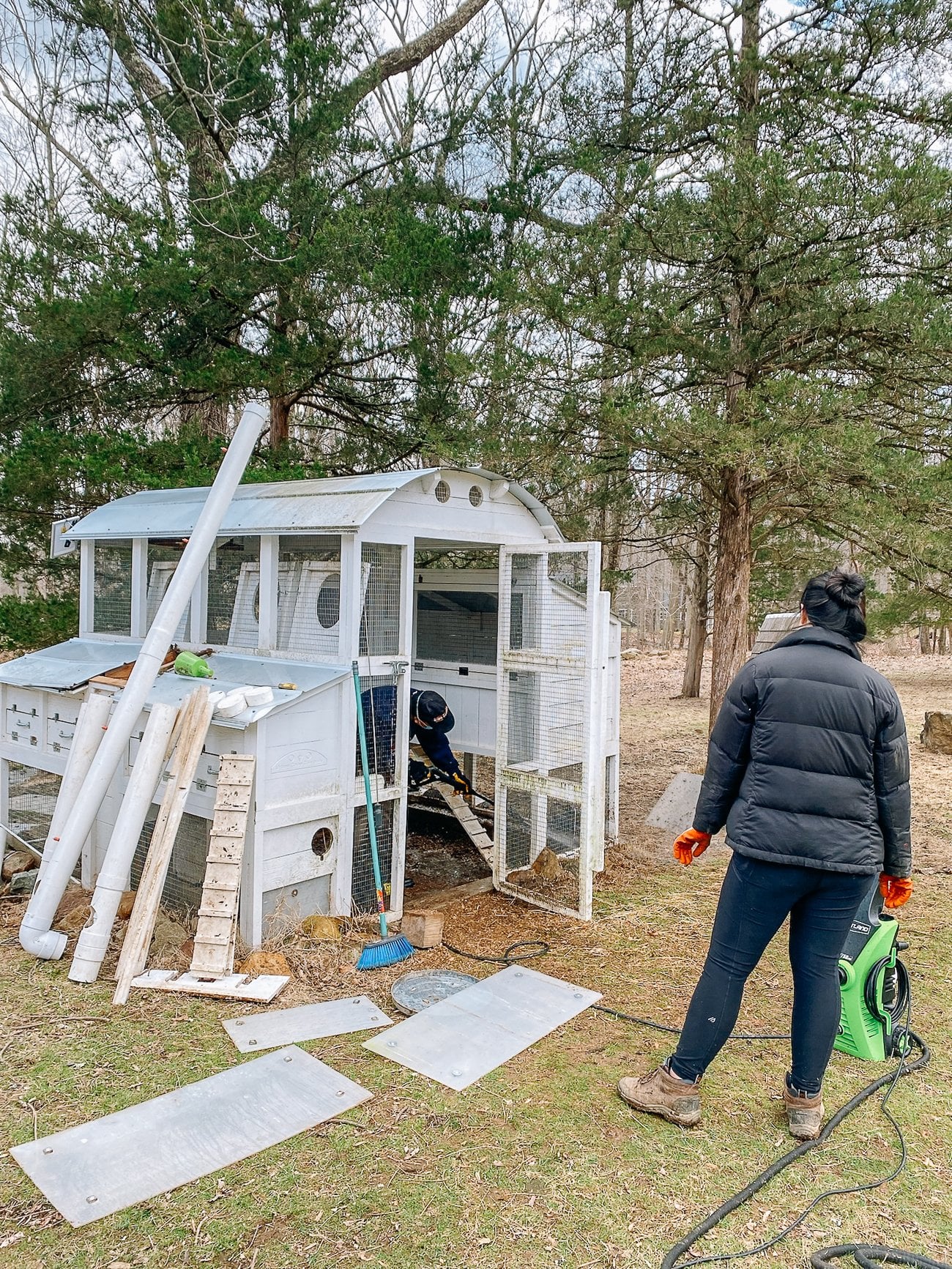 cleaning out chicken coop