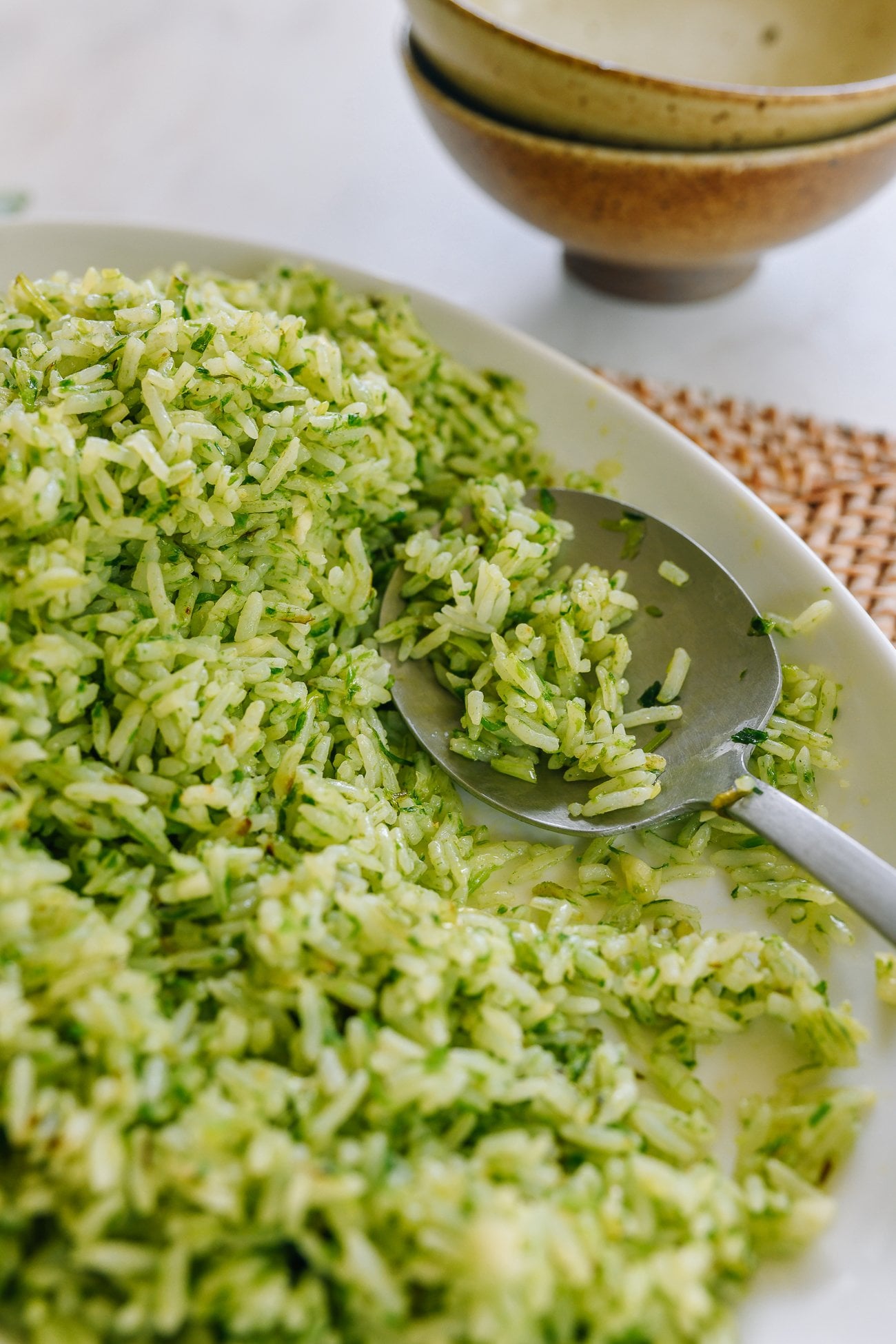 Scallion rice with spoon