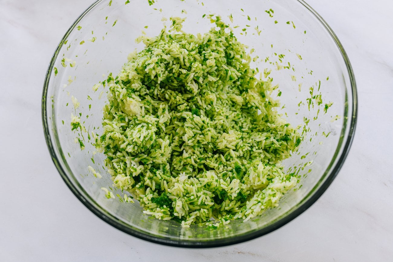 scallions mixed with rice