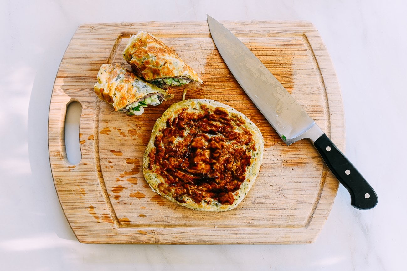 hoisin sauce on scallion pancake