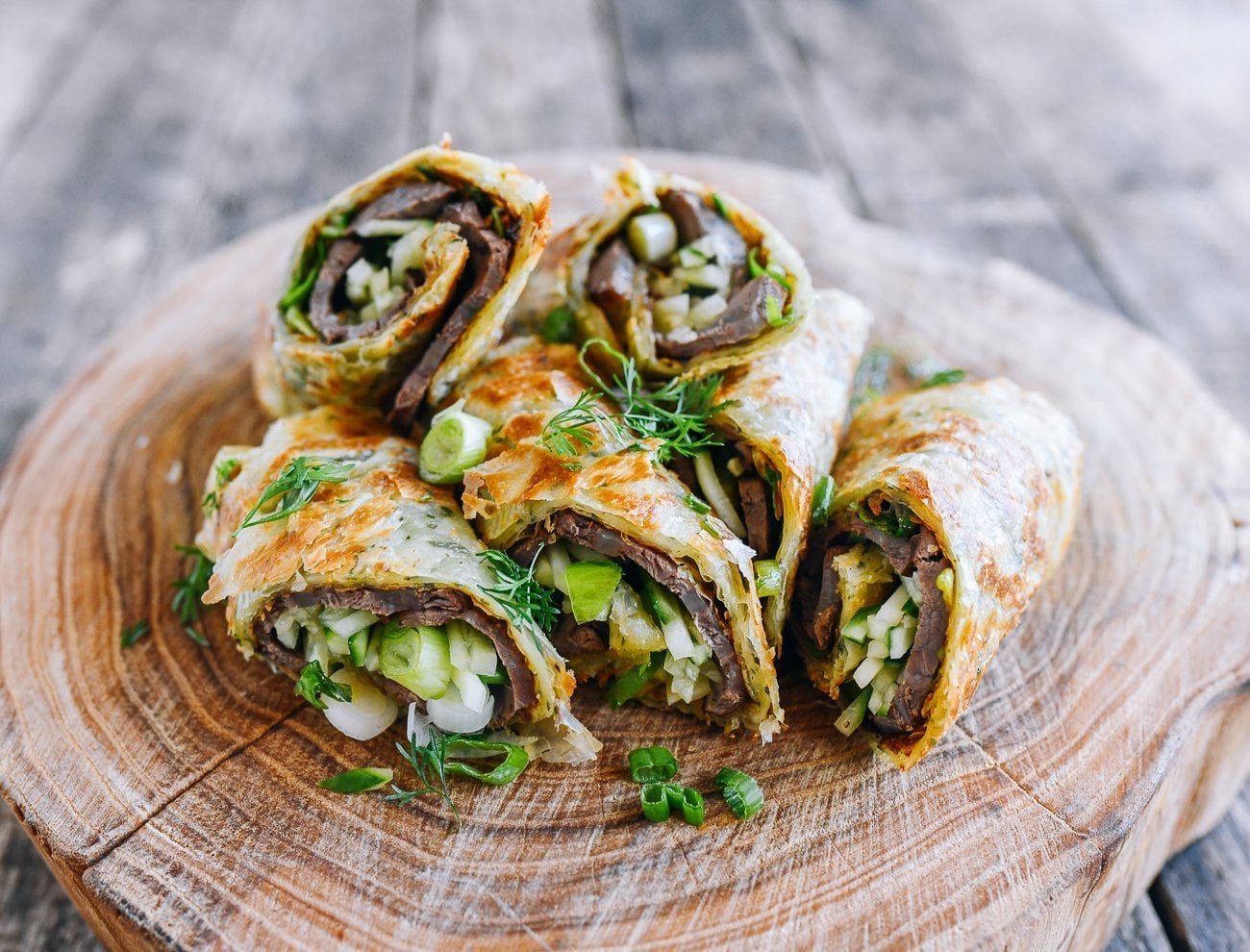 Taiwanese Beef and green onion pancake rolls