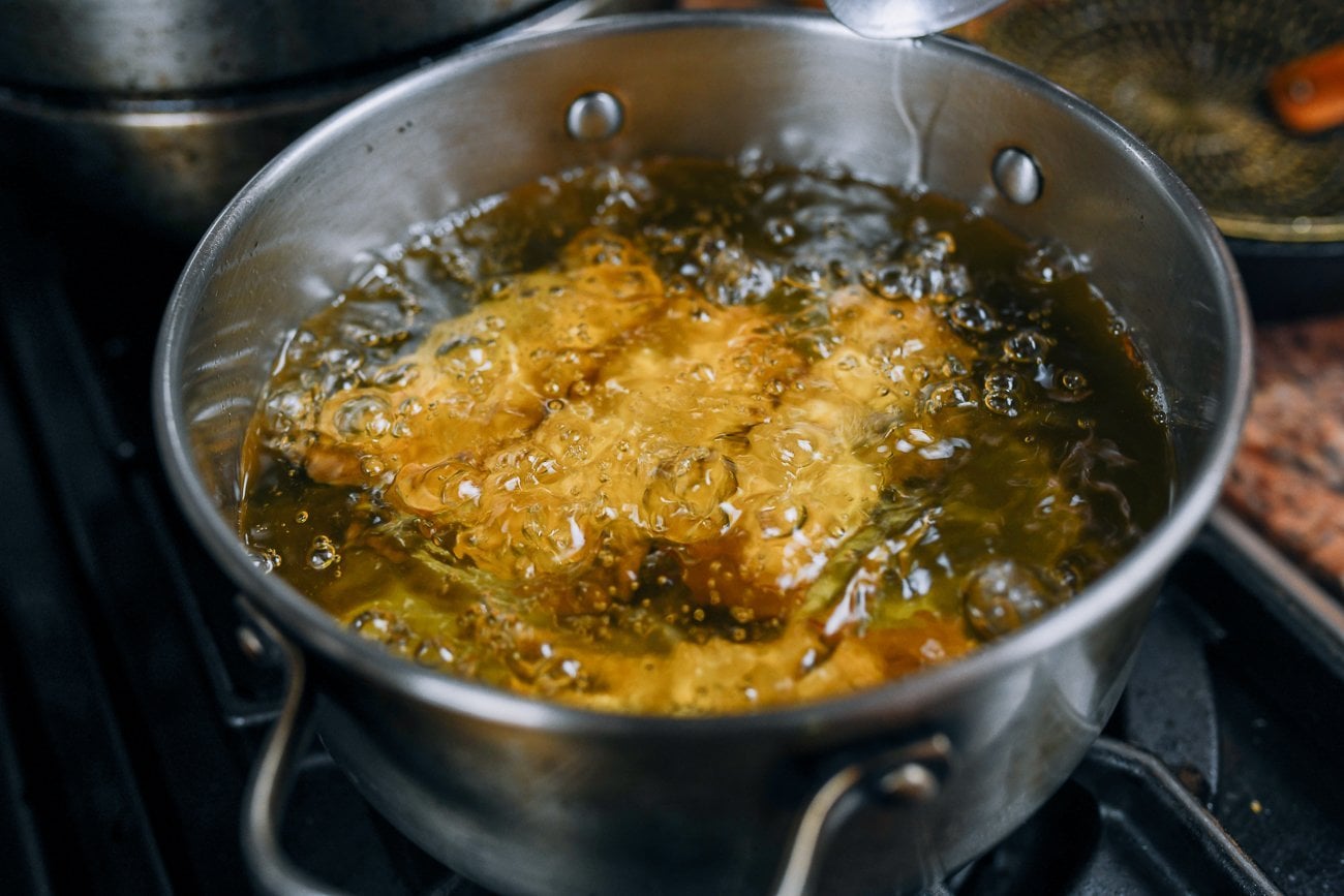 frying egg rolls in small or medium pot