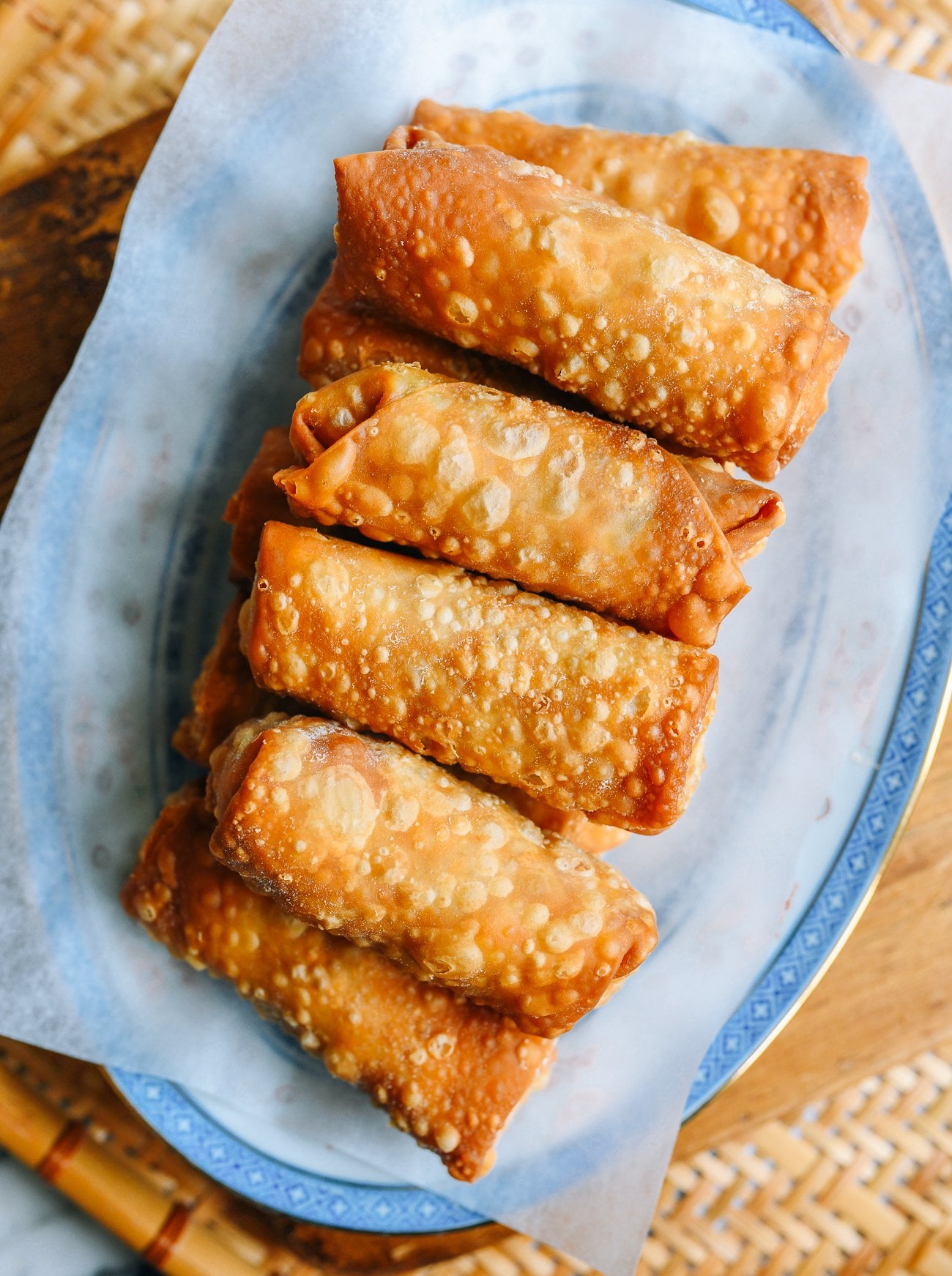 fried chicken egg rolls on platter