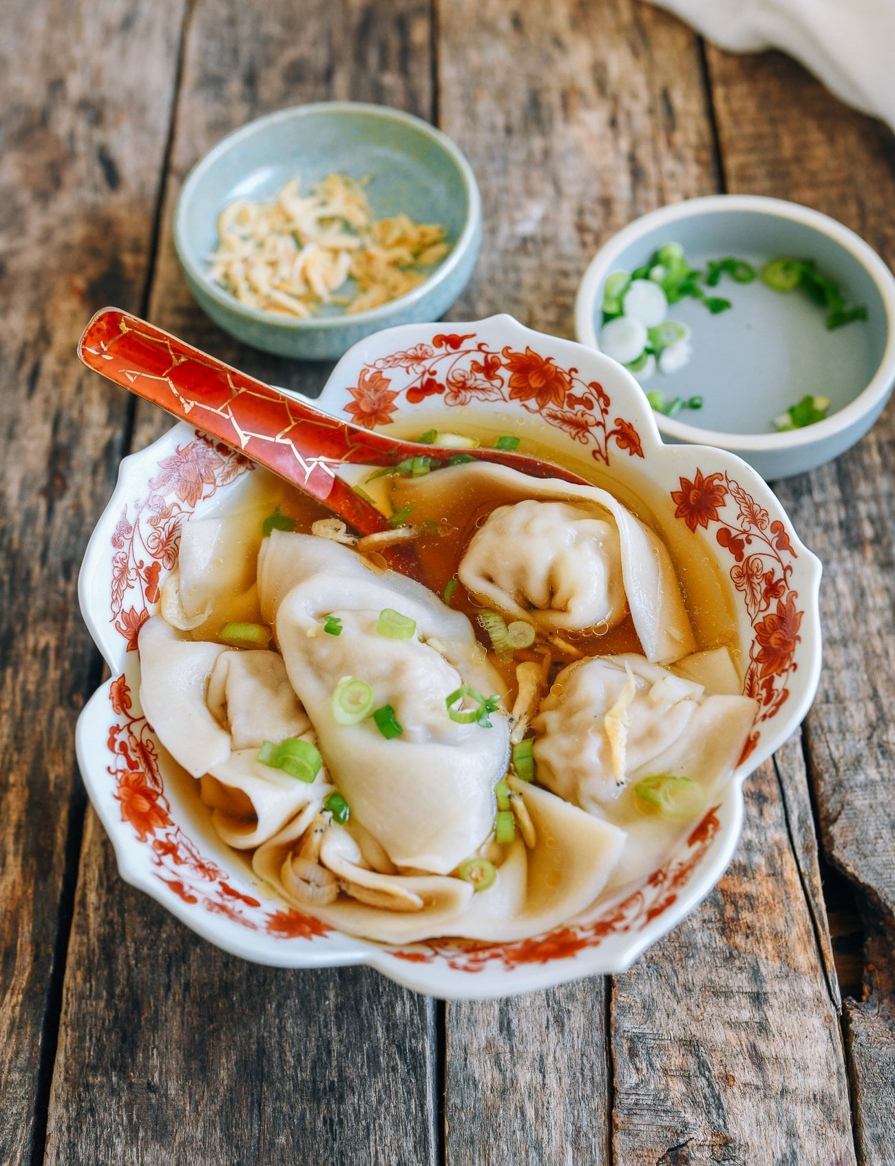 Wonton soup with homemade wonton wrappers