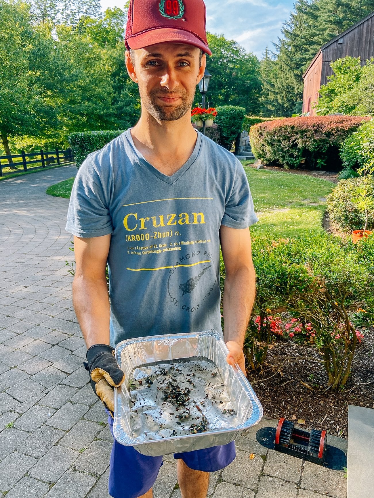 Justin collecting Japanese beetles