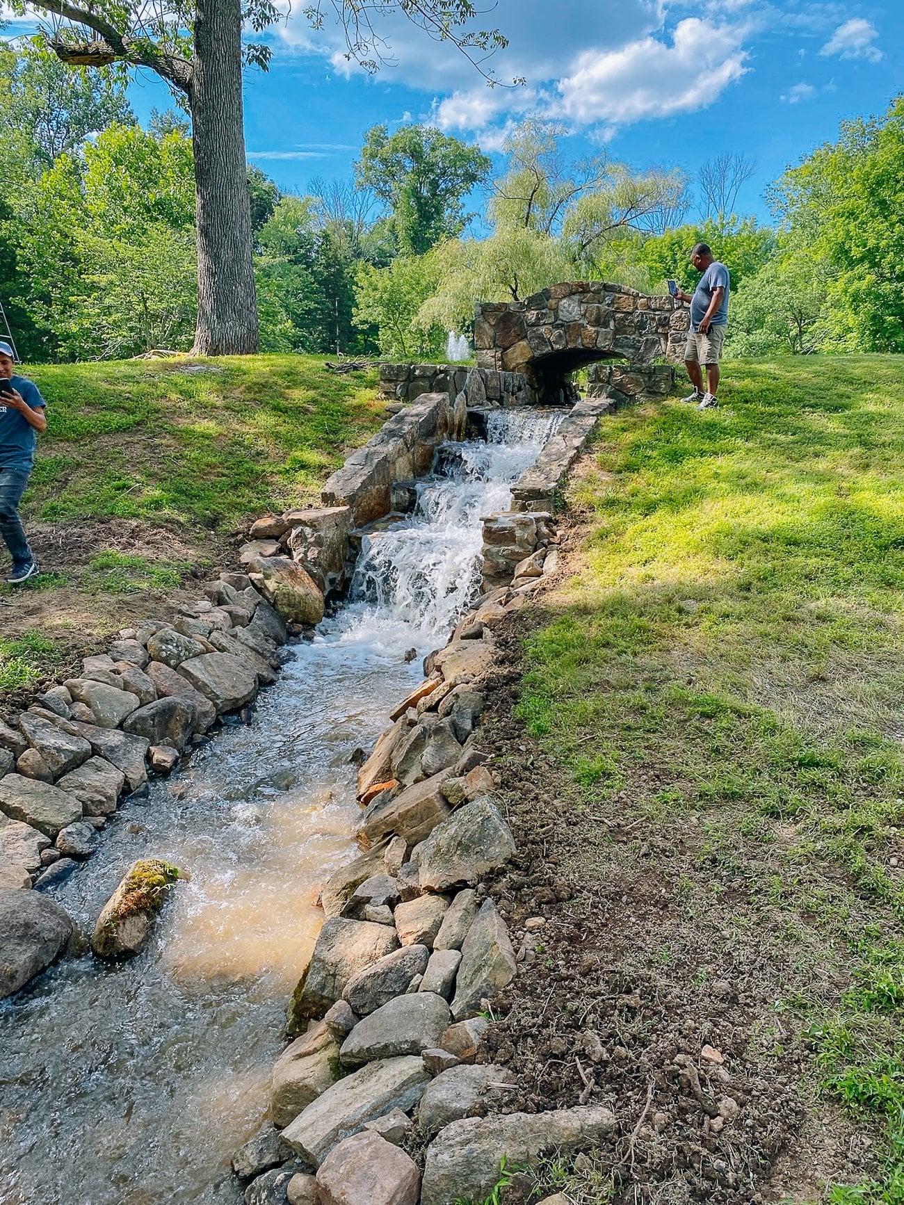 stream with rock retaining walls