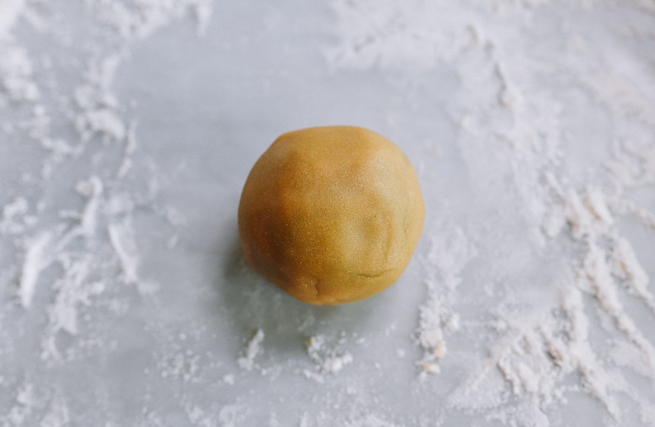 mooncake dough and filling before pressing into mold