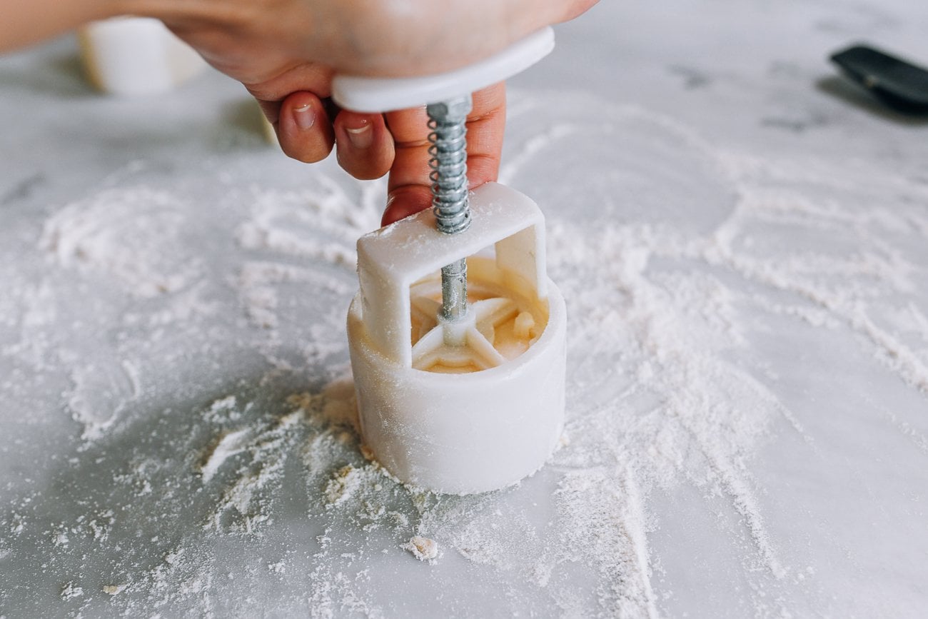 pressing down on mooncake mold