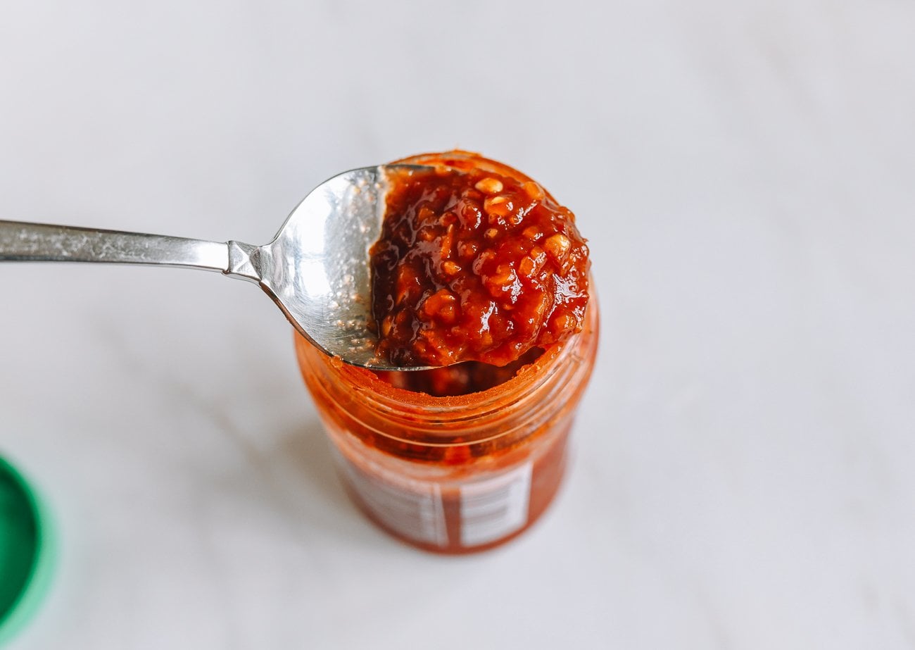 spoon of chili garlic sauce