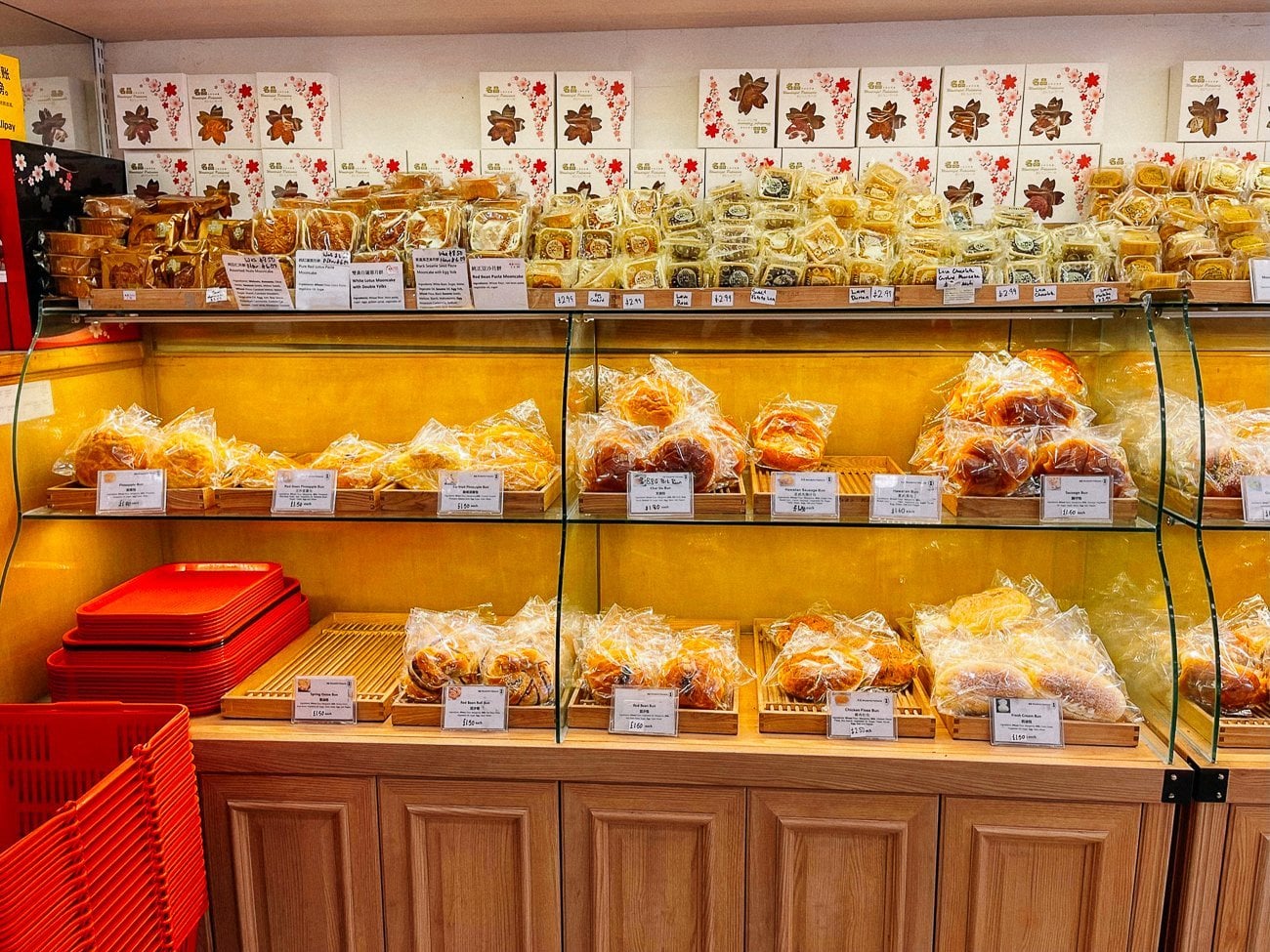 London Chinatown bakery case of golden buns