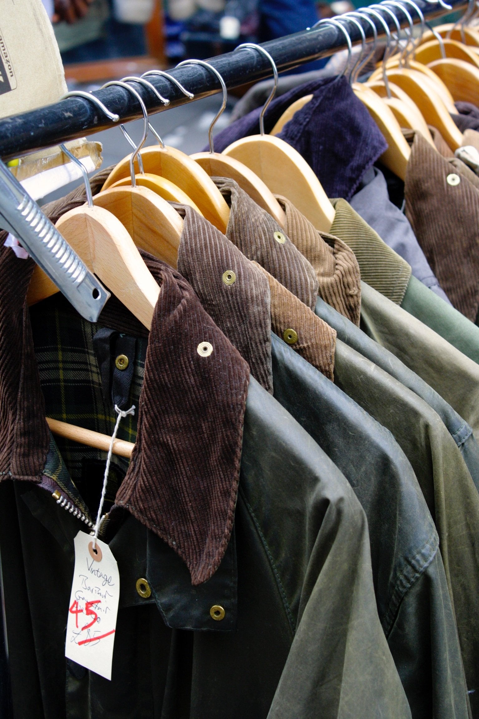 Vintage barbour jackets with handwritten price tag