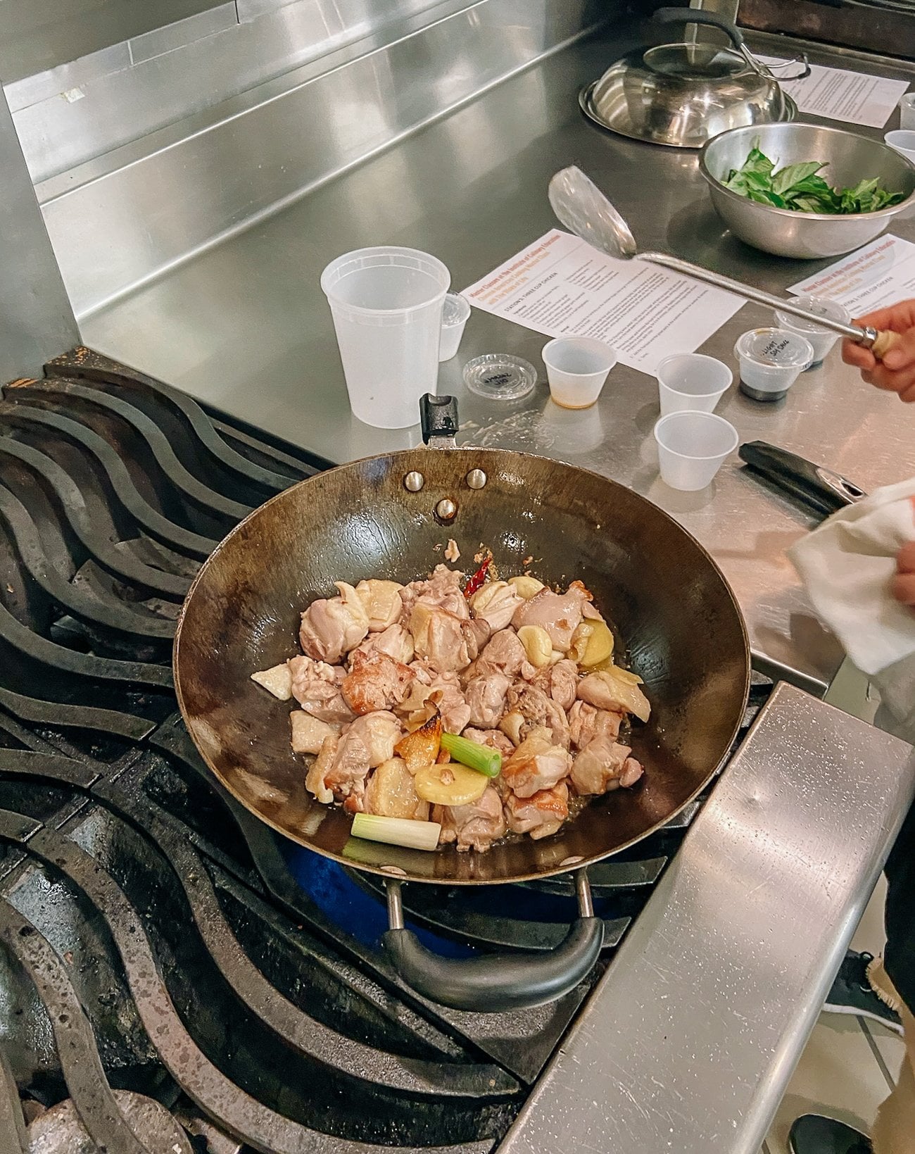 chicken cooking in wok