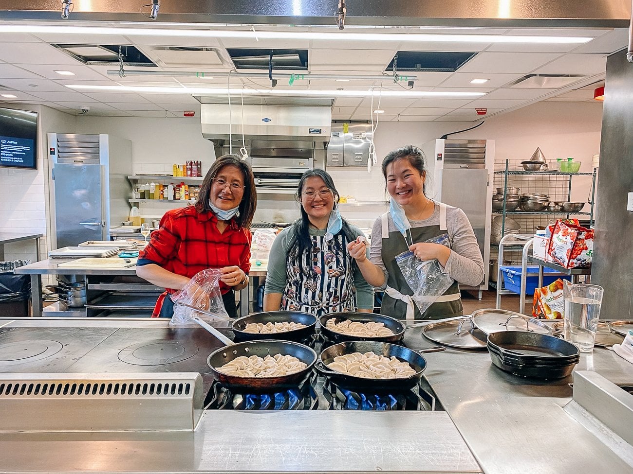 frying dumplings for cooking class