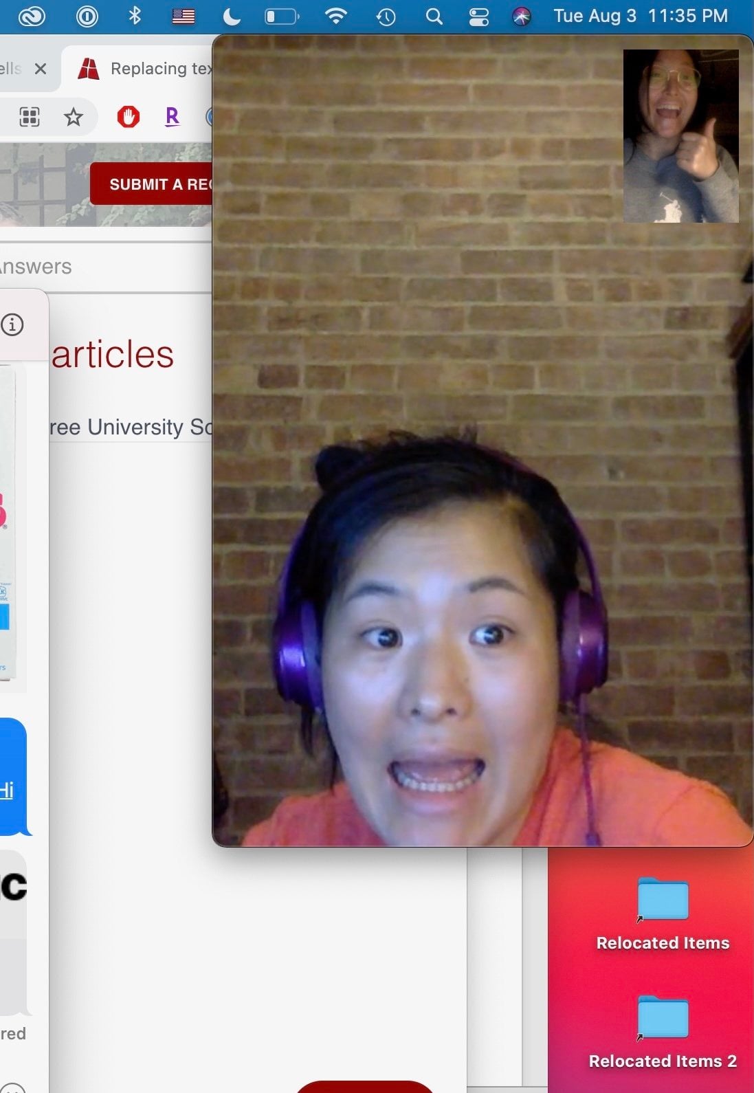 Sarah and Kaitlin FaceTiming while submitting the manuscript