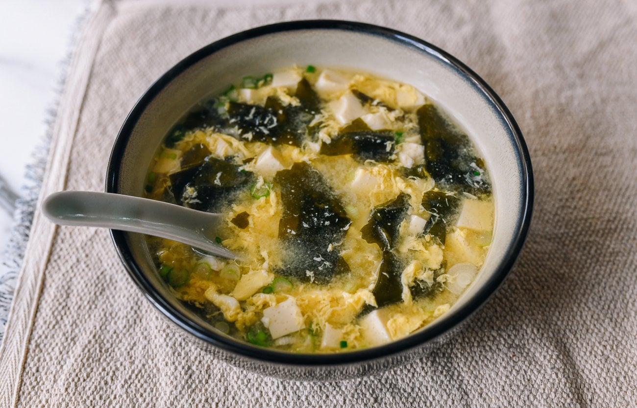 bowl of miso egg drop soup