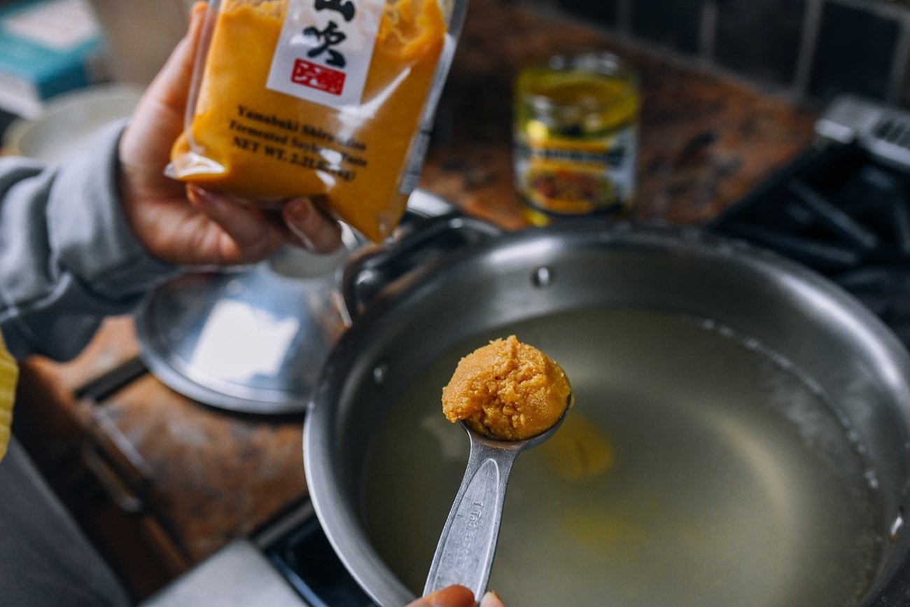 adding miso to pot