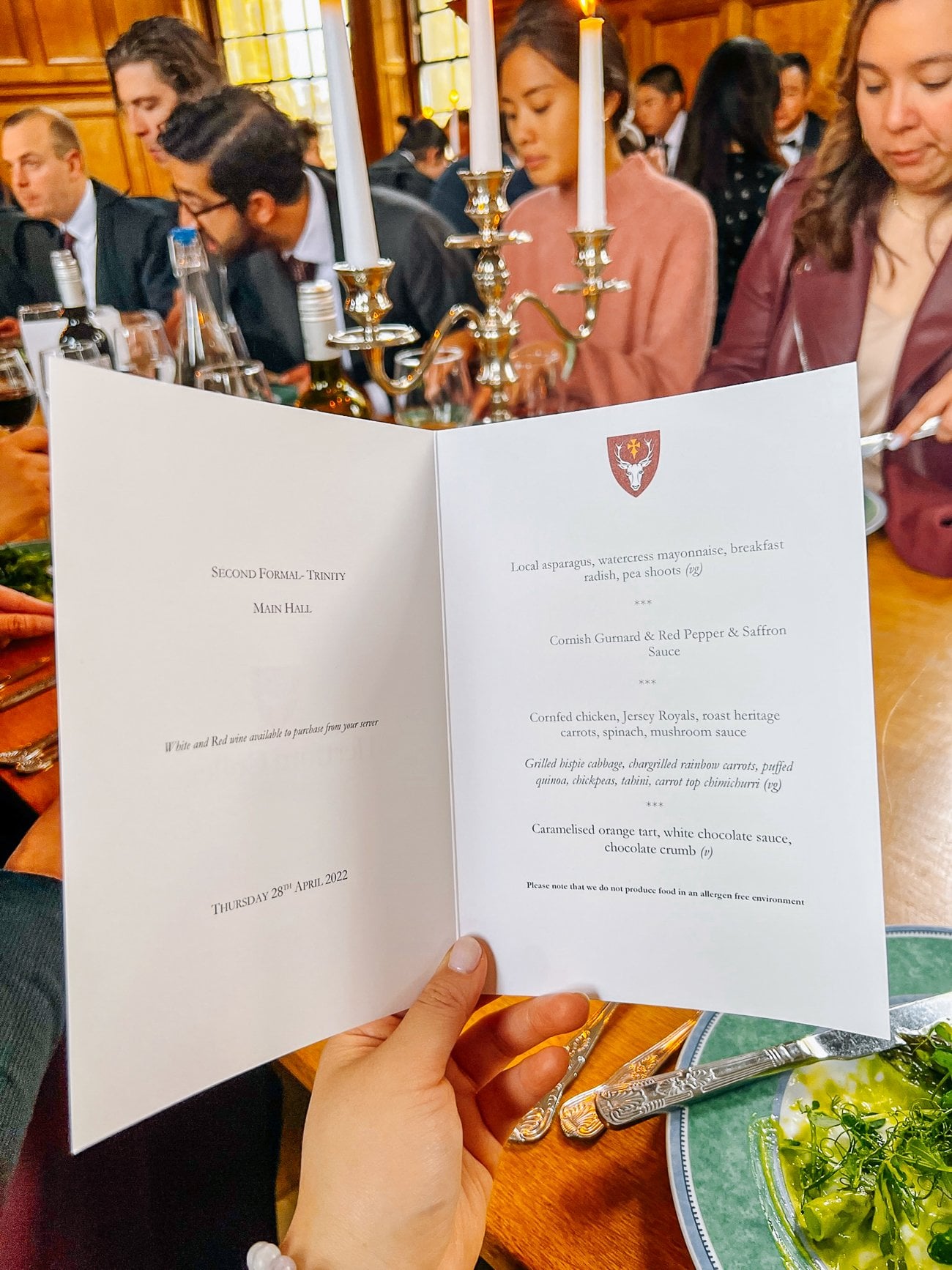 Oxford University Hertford College formal hall dinner