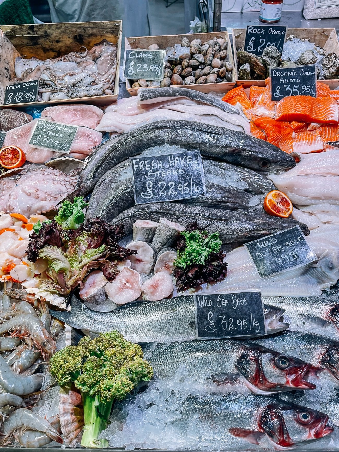 Fresh seafood at Oxford Covered Market