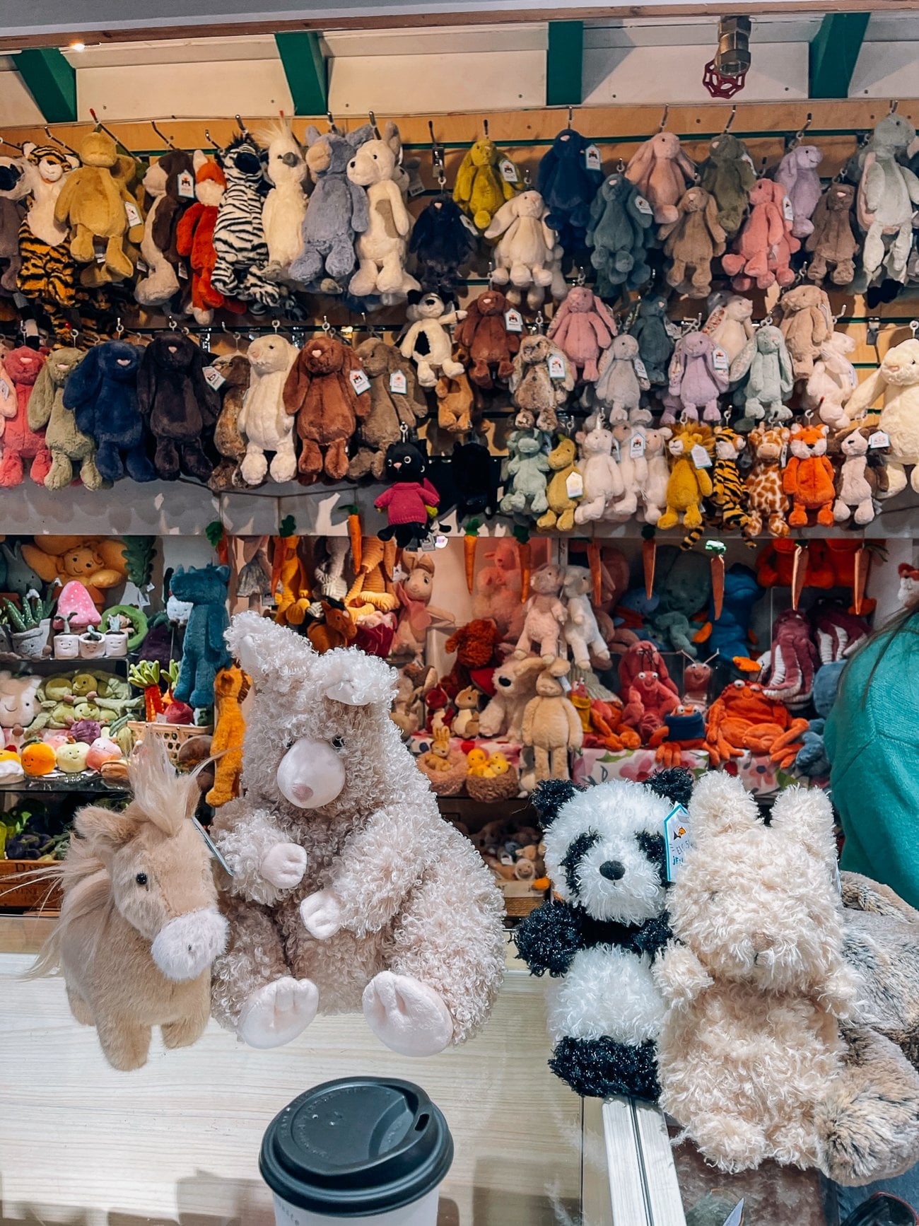 Wall of plushies at the Nothing Shop in Oxford's Covered Market