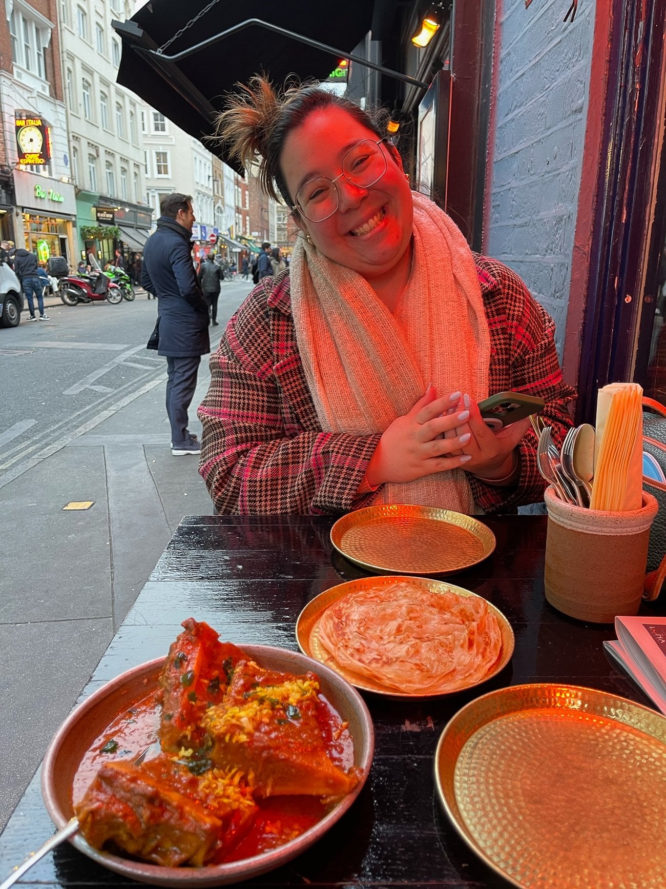 Eating Sri Lankan curry and roti in London