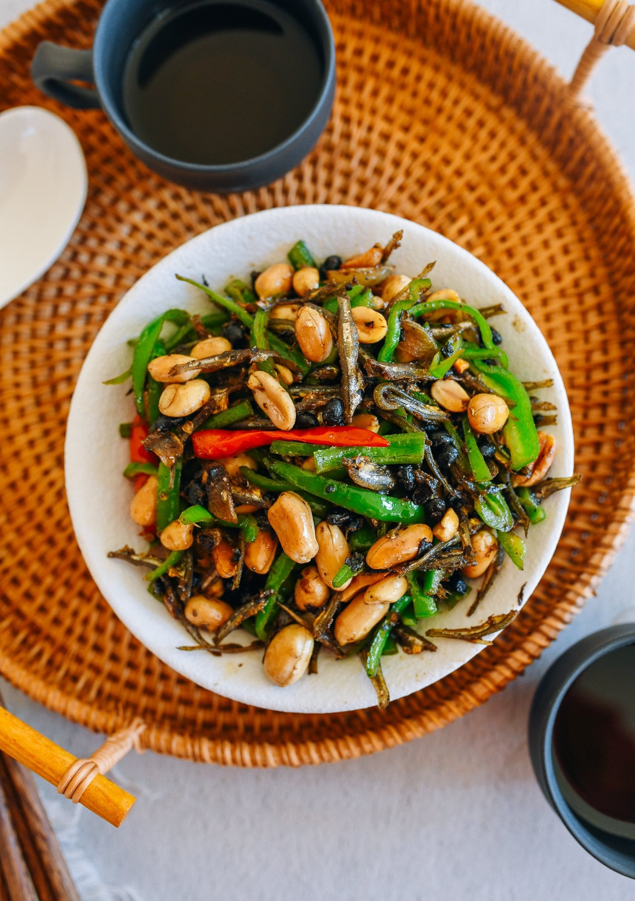 Chinese Anchovy Peanut Stir-fry with Black Beans and Peppers