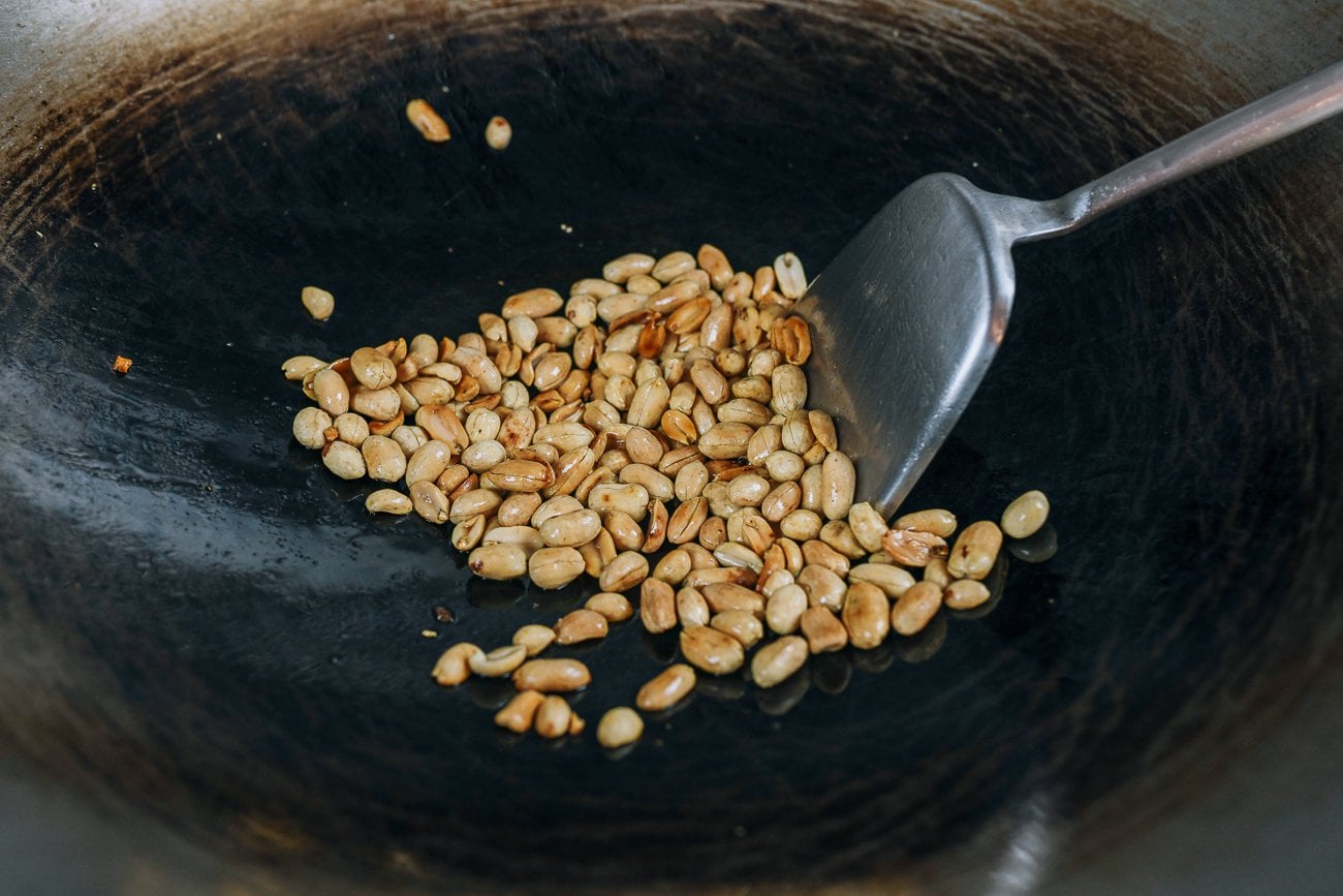 wok frying peanuts