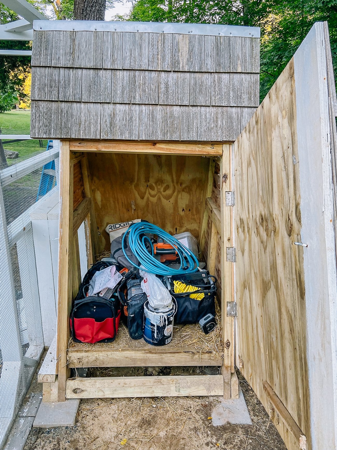 tools inside duck house