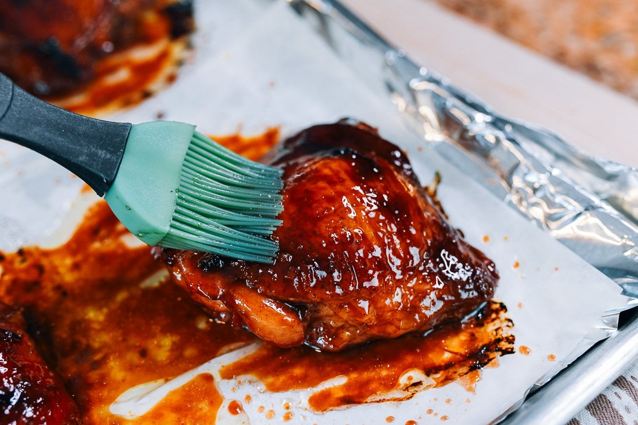 basting char siu chicken thighs