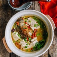 Chinese Milky Fish Soup with Tofu, Red Dates, and Goji Berries