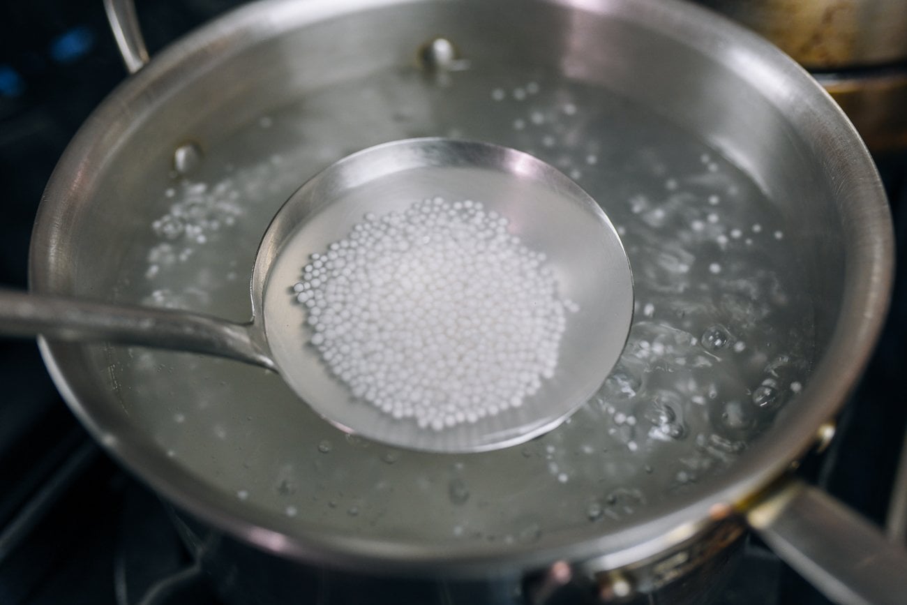 cooking sago tapioca in boiling water