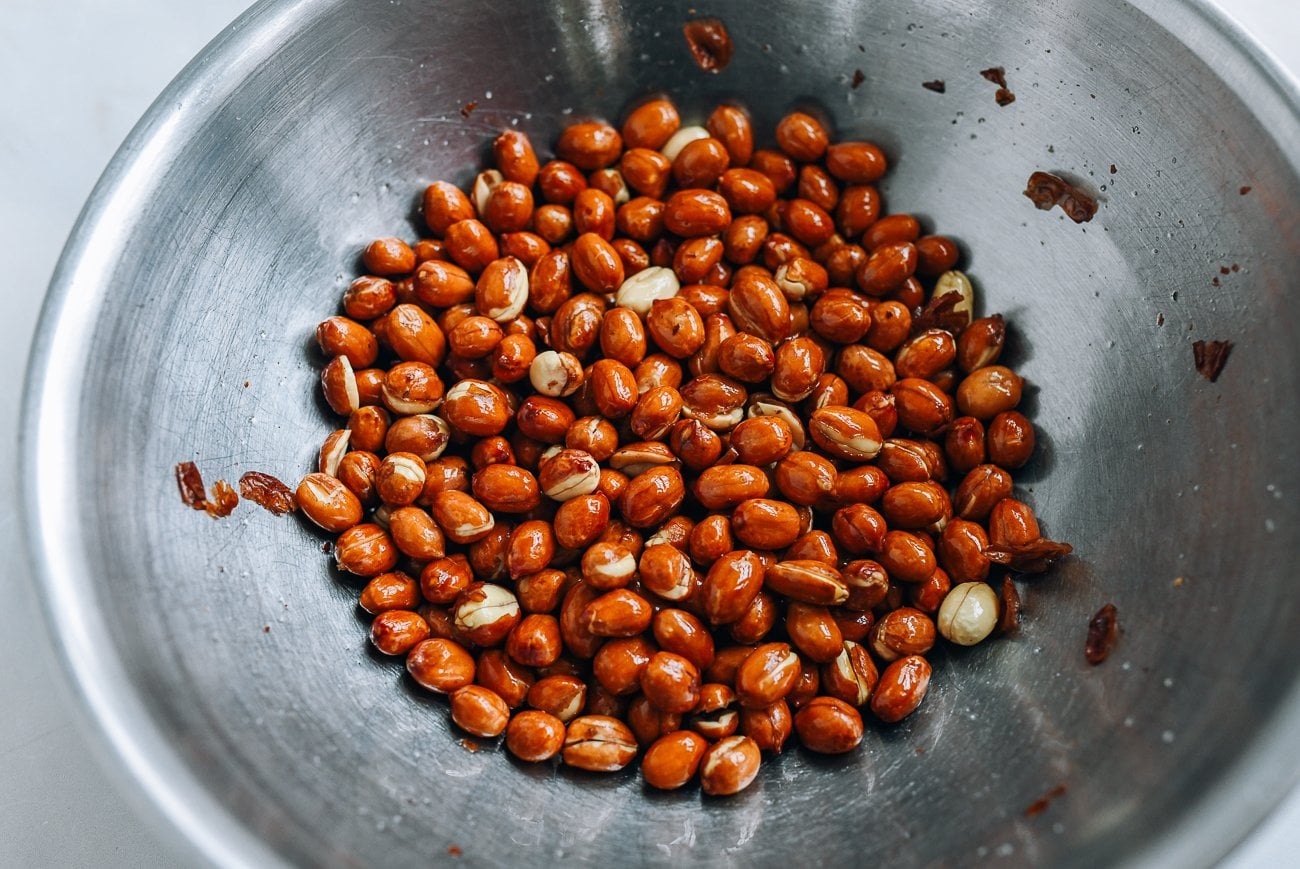 peanuts in stainless steel bowl