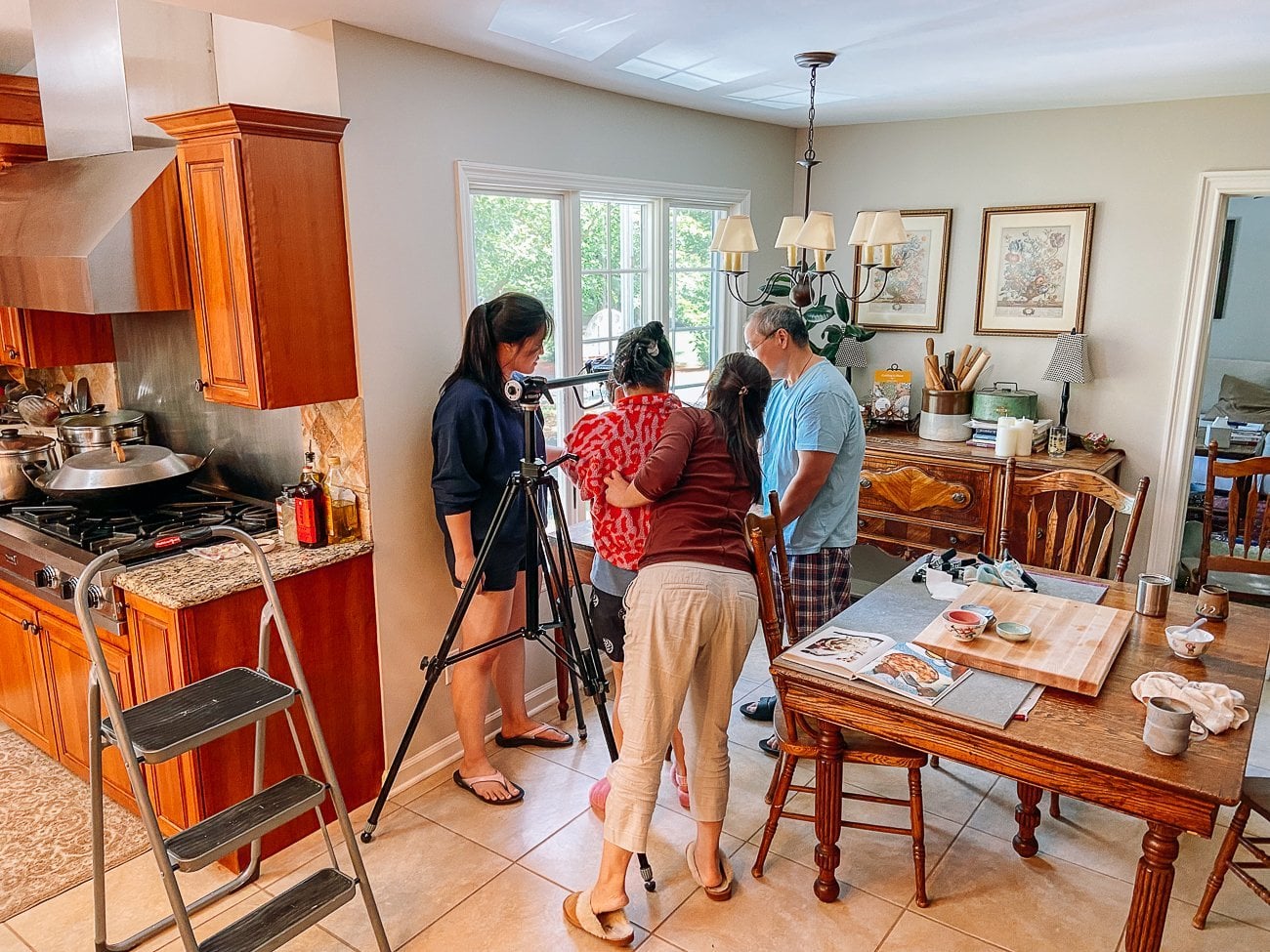 Sarah, Kaitlin, Judy and Bill during Cookbook Photoshoot - cookbook behind the scenes