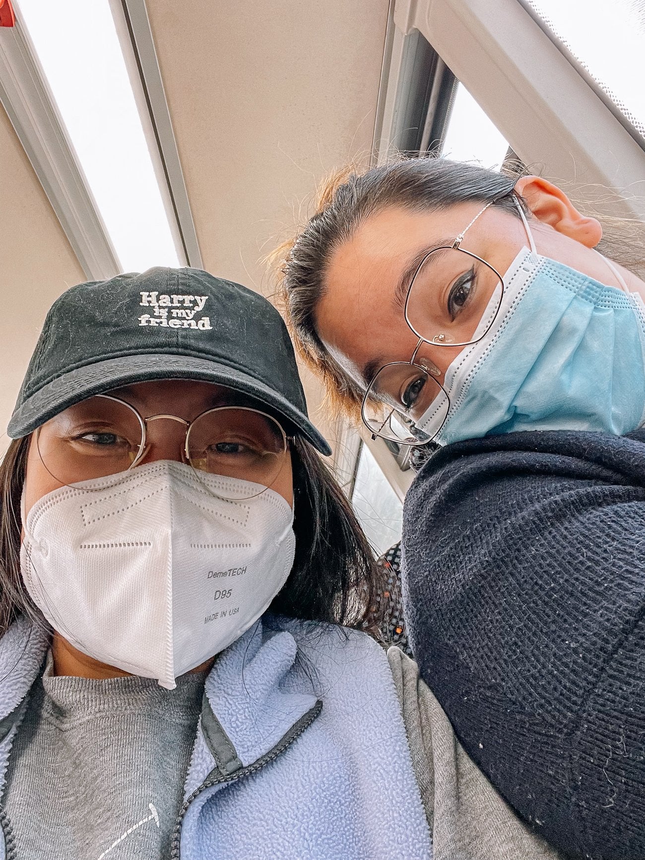 Kaitlin and Kim on the train to the Harry Potter Studio tour