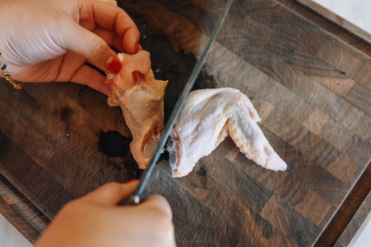 separating drumette from chicken wing