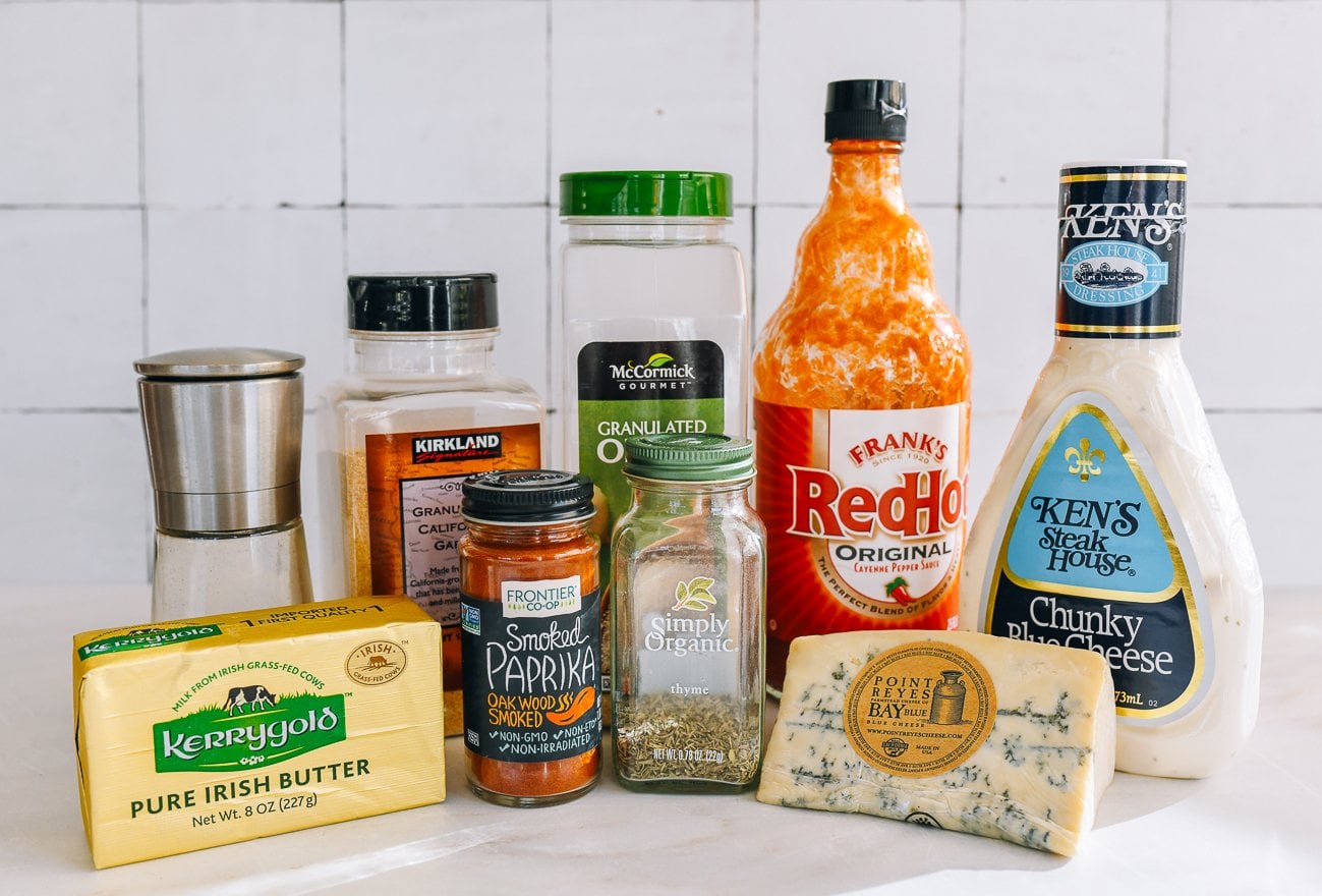 ingredients for air fryer buffalo wings with blue cheese sauce