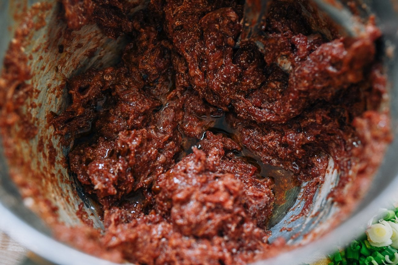 ground beef mixed with Chinese seasonings