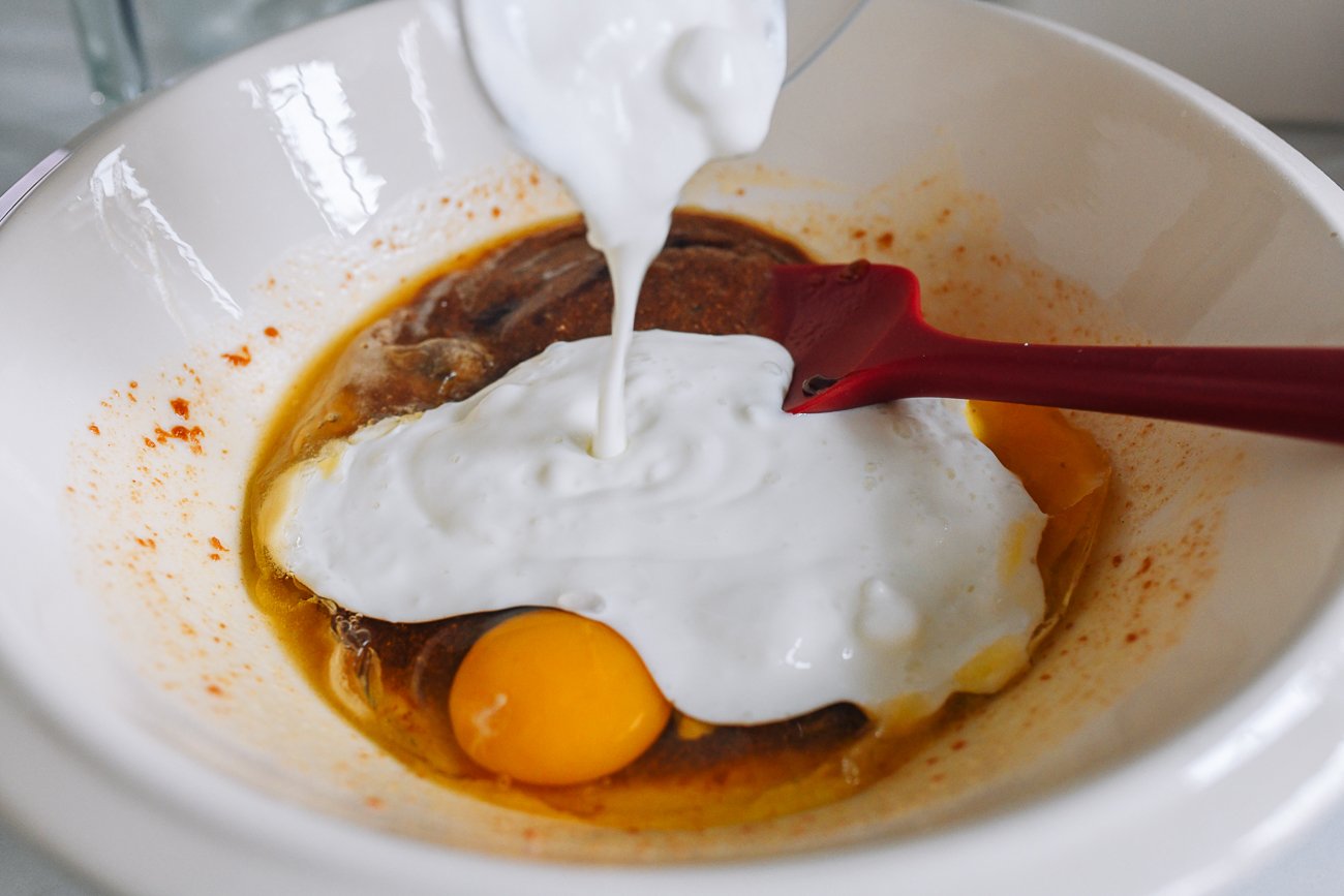 mixing cornbread wet ingredients