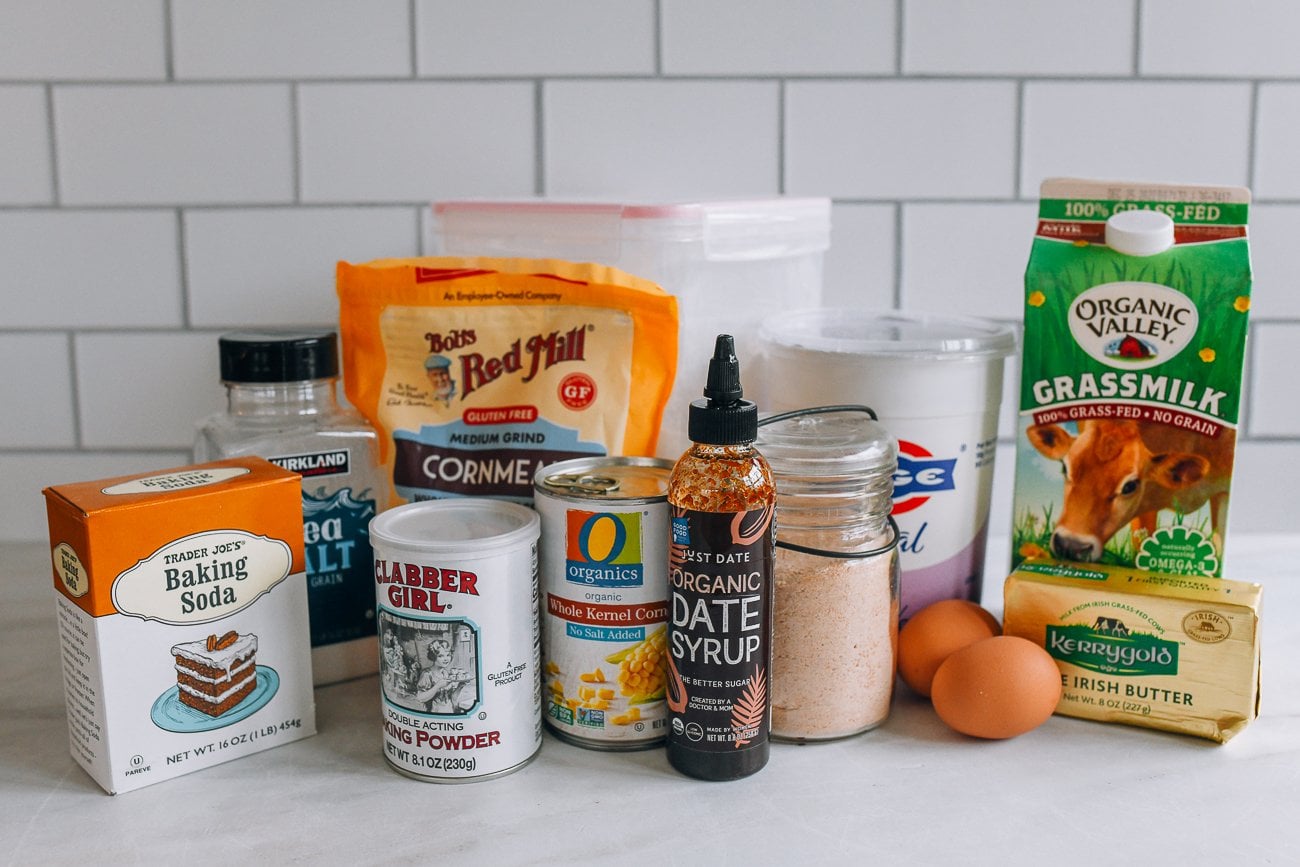cornbread ingredients with date sugar and date syrup