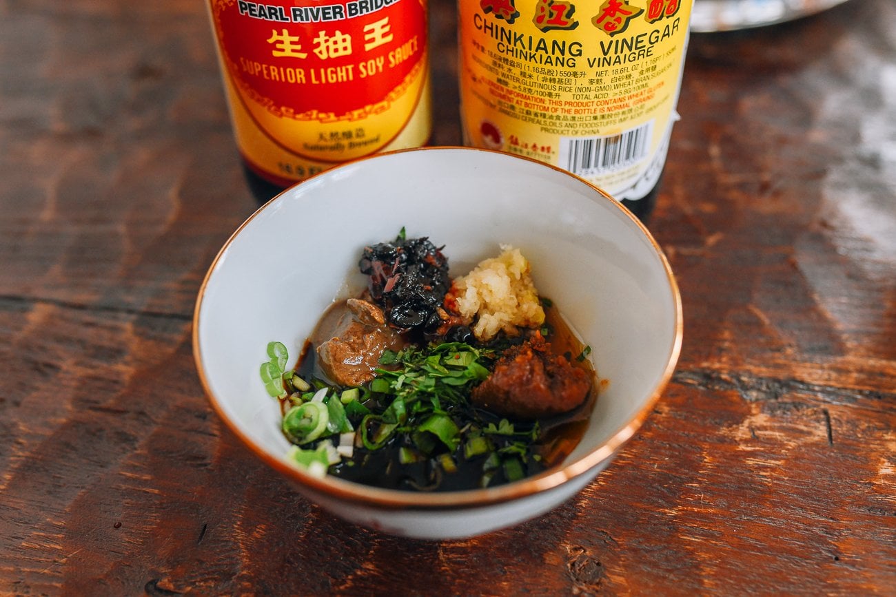 hot pot dipping sauce ingredients in bowl