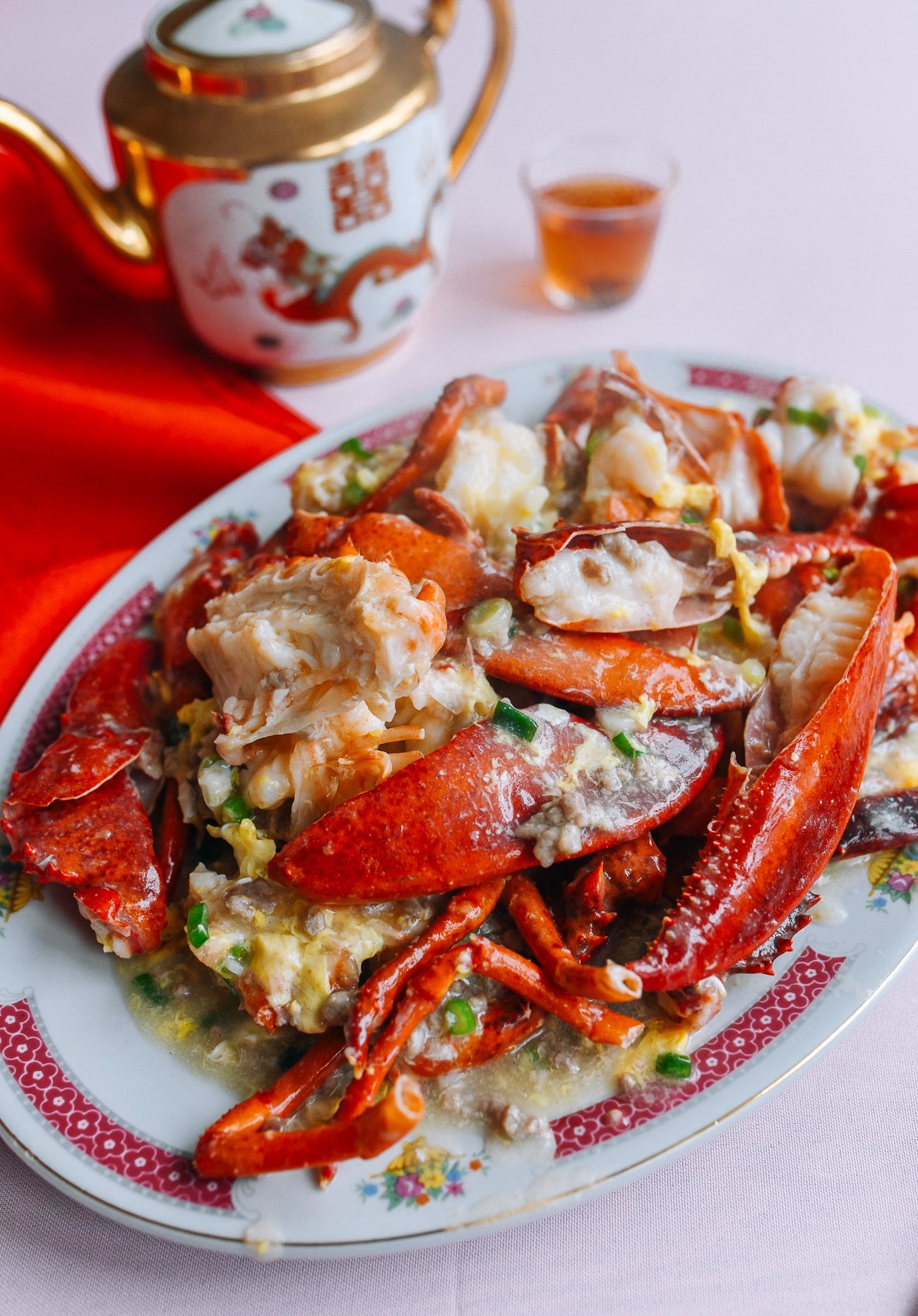 Lobster Cantonese on platter