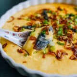 Three Color Steamed Egg with fried shallots and scallion