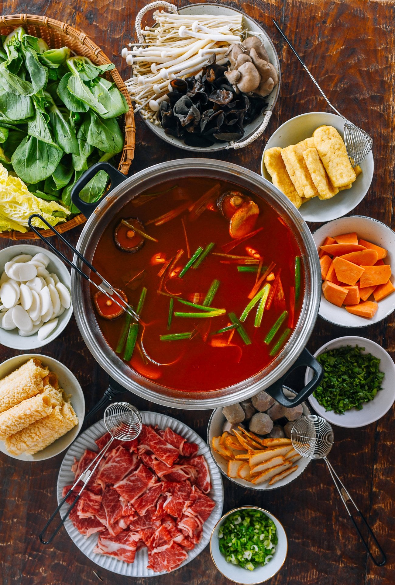 Hot Pot Meal with Tomato Soup Base in Center