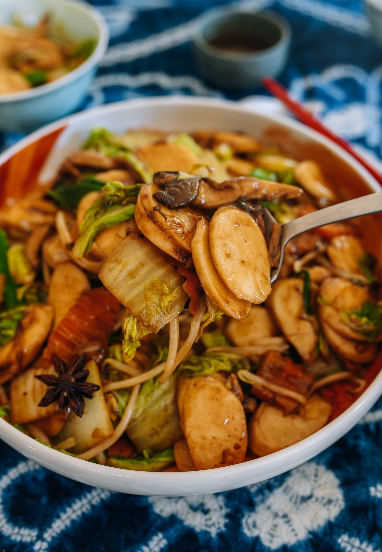 spoonful of stir-fried rice cakes