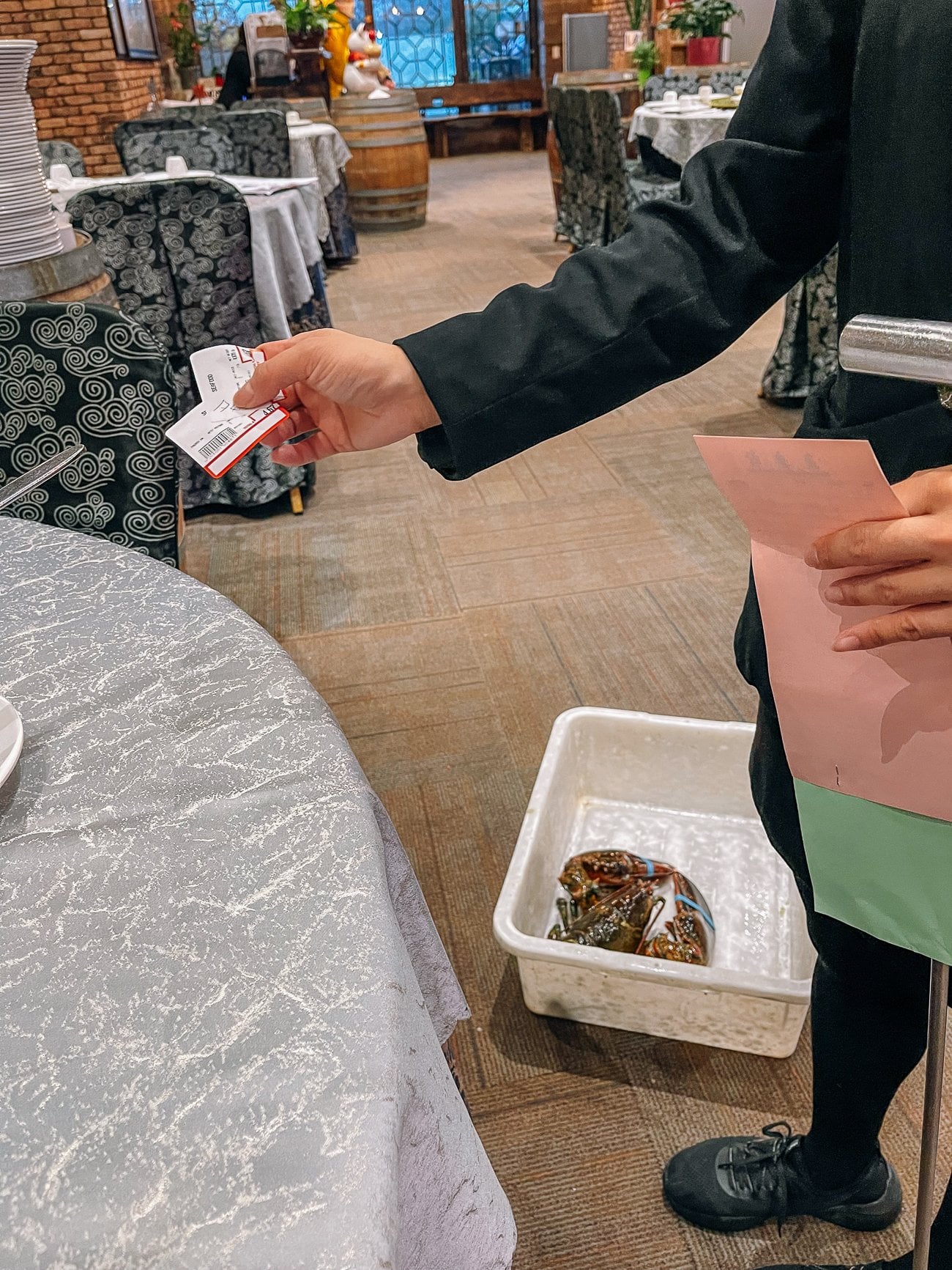 Choosing a Lobster at the restaurant