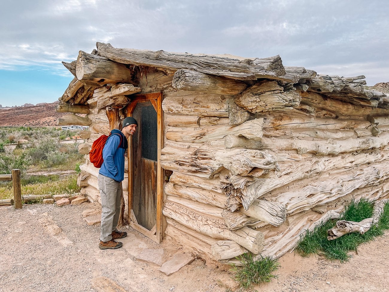Justin looking into Wolfe Ranch building