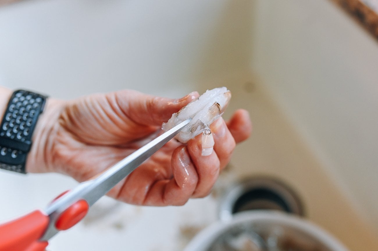 butterflying shrimp with kitchen shears