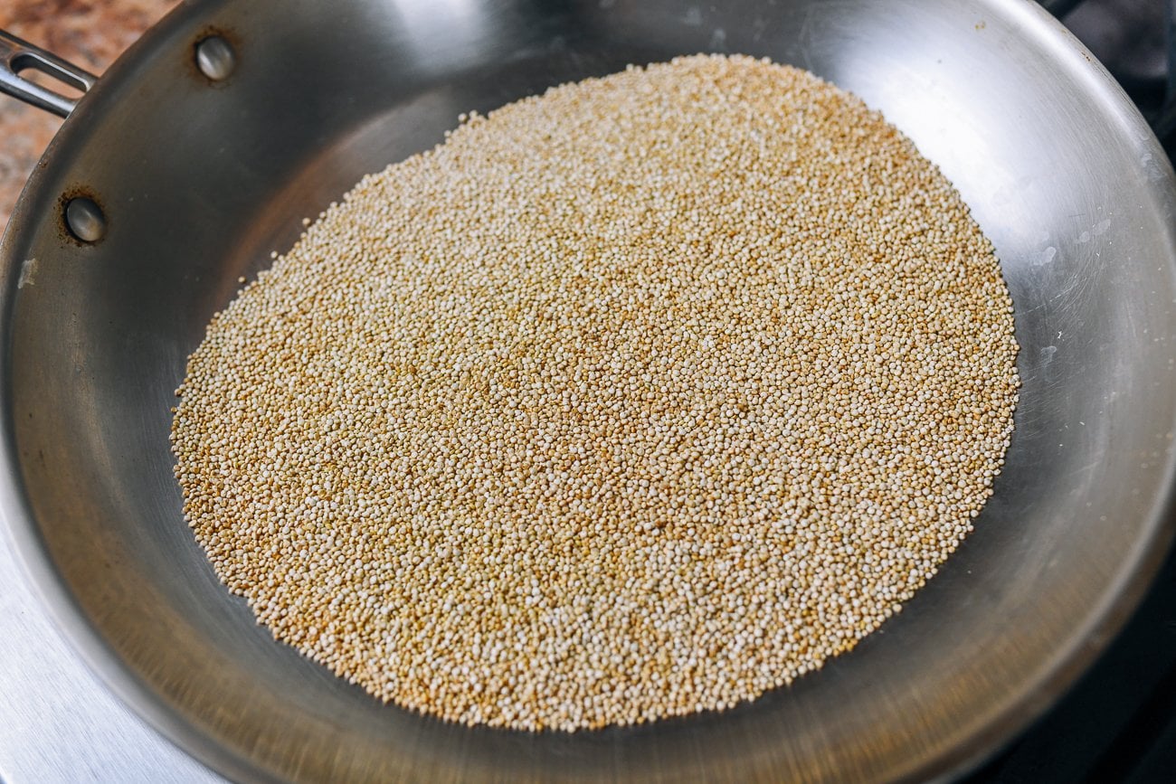 toasted quinoa in a dry pan
