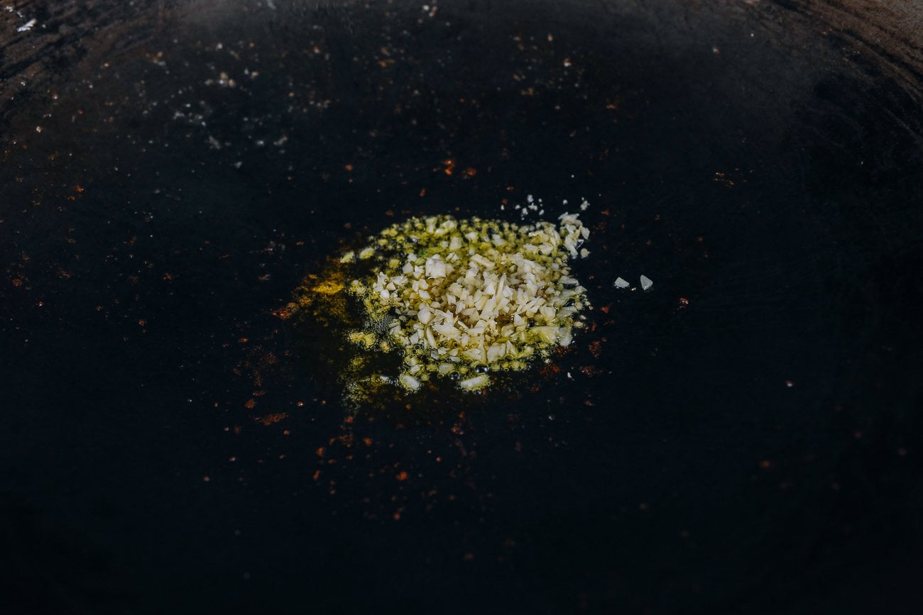 garlic and ginger in wok