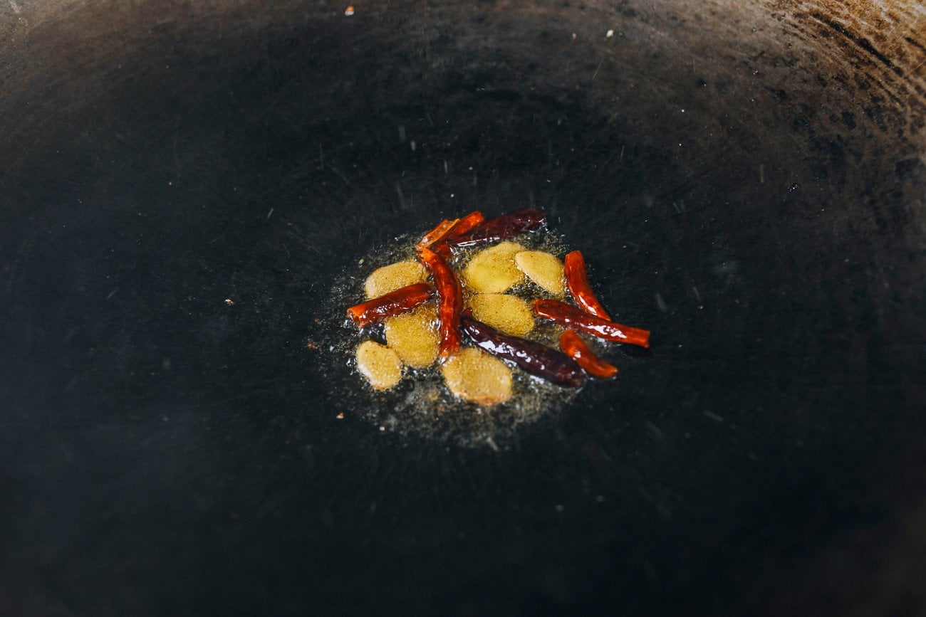 chilies and ginger in oil